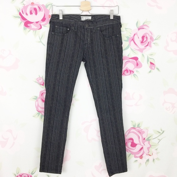 Free People Boho Geo Print Black Gray Skinny Jeans Pants 26 - Picture 1 of 7